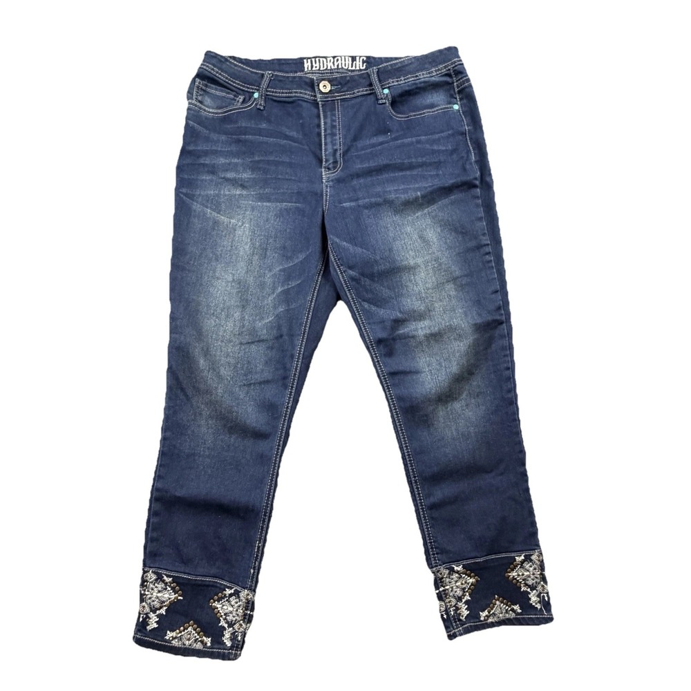 Hydraulic Nolita Ankle Skinny Jeans Size 14 Dark Wash Embellished‎ Hem